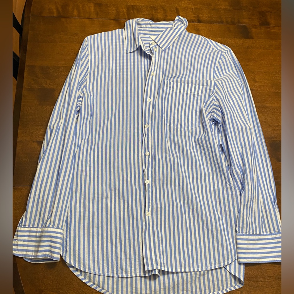 H&M Long Sleeve Blue and White Striped Shirt with breast pocket, rolled sleeves